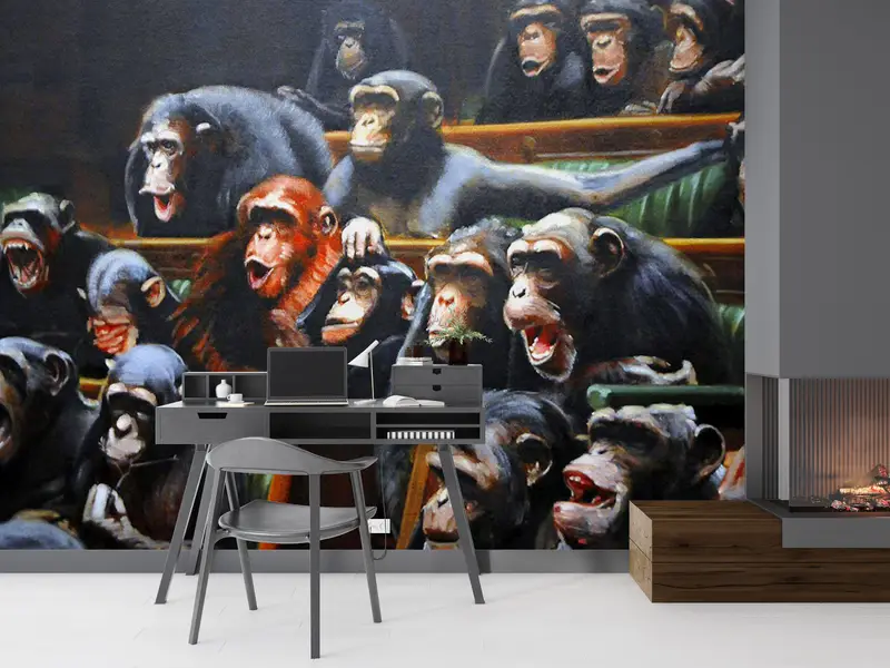 Wall Paper Peel and Stick,Modern Wall Paper,Banksy Monkeys Mural,3d Wall Paper,Banksy Monkeys Parliament,Monkey Wall Print, - 6
