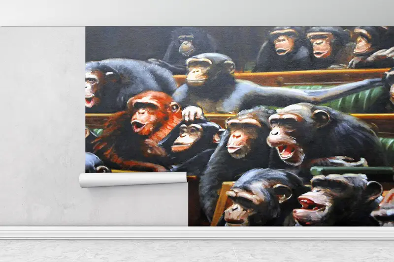 Wall Paper Peel and Stick,Modern Wall Paper,Banksy Monkeys Mural,3d Wall Paper,Banksy Monkeys Parliament,Monkey Wall Print, - 2
