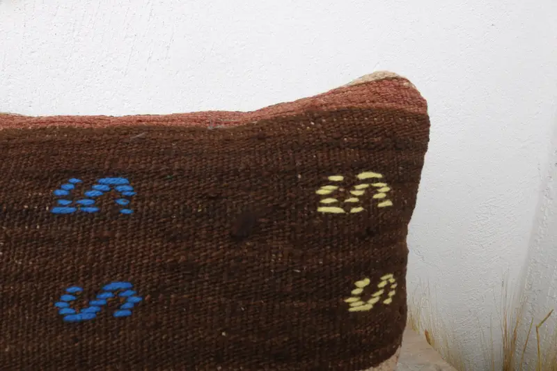 Ethnical Kilim Rug Pillow, Boho Pillow, Ethnic Pillow Cover Pillow Case, Tribal Cushion, 12x24 Brown Pillow, Pillow, Pillow for Sofa - 5