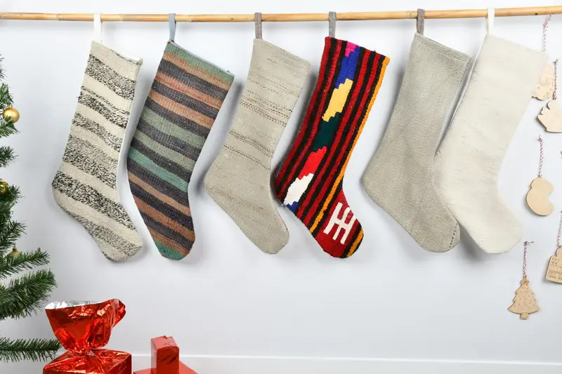 Patrón de adornos navideños, calcetín navideño Kilim de 8 pulgadas