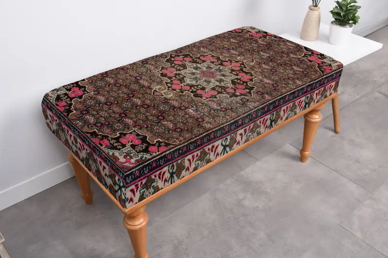 長方形キリム風プーフ、装飾ウールプーフ