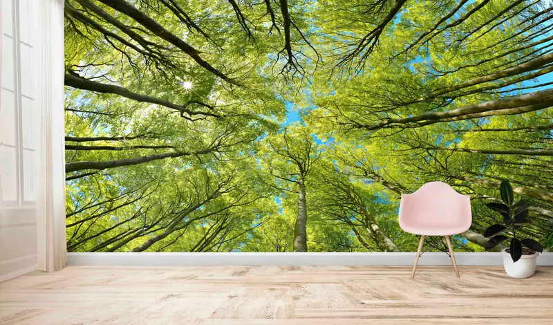 Elegant bedruckte Waldblick-Tapete: Die Gelassenheit der Natur geschmückt