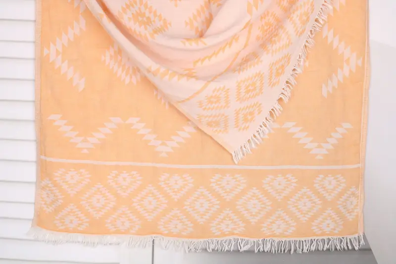 Light Orange Kilim Turkish Cotton Beach Towel, 36x71 Inches