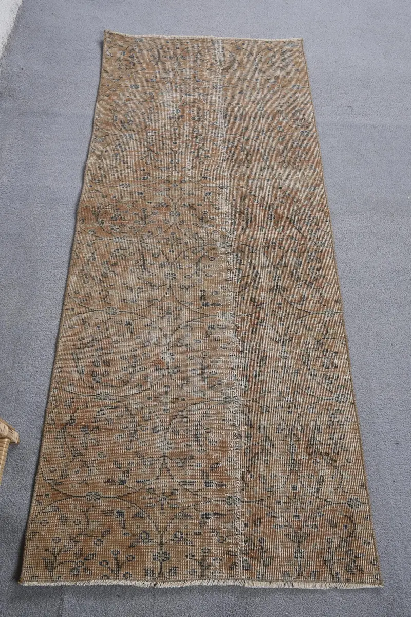 Alfombra vibrante naranja y azul, diseño botánico de 2,6x6,2 pies