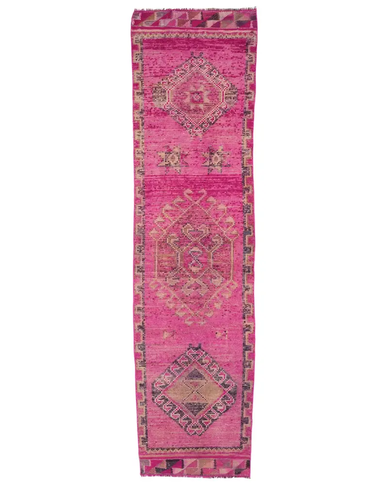 ピンクのパッチワークラグ、2.7x11フィート、エレガントなベージュのアクセント