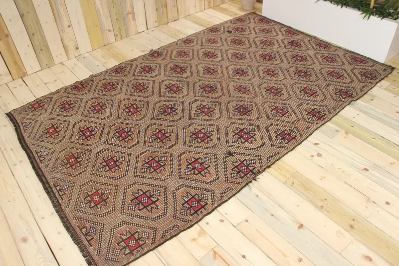 6.1x9.7 ft Büyük Türk Halısı, Vintage Halı, Kahverengi Kırmızı Yün Halı - 1