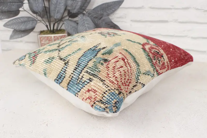Accent Throw Pillow Cover, Cushion Cover, Gift Pillow, 14x14 Beige Pillow Sham, Vintage Pillow, Custom Pillow Sham, Pillow for Couch - 6