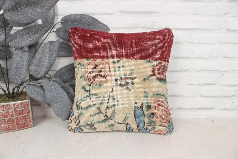 Accent Throw Pillow Cover, Cushion Cover, Gift Pillow, 14x14 Beige Pillow Sham, Vintage Pillow, Custom Pillow Sham, Pillow for Couch - 1