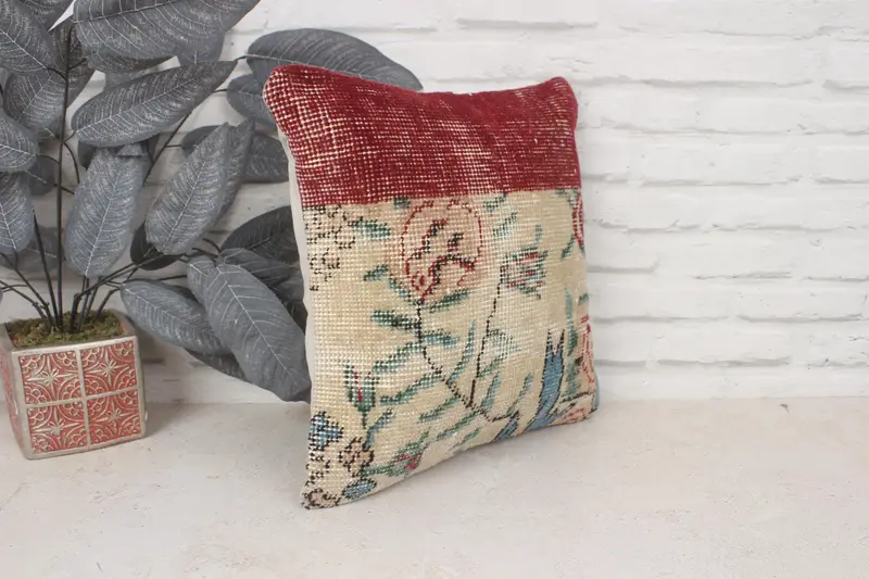 Accent Throw Pillow Cover, Cushion Cover, Gift Pillow, 14x14 Beige Pillow Sham, Vintage Pillow, Custom Pillow Sham, Pillow for Couch - 3