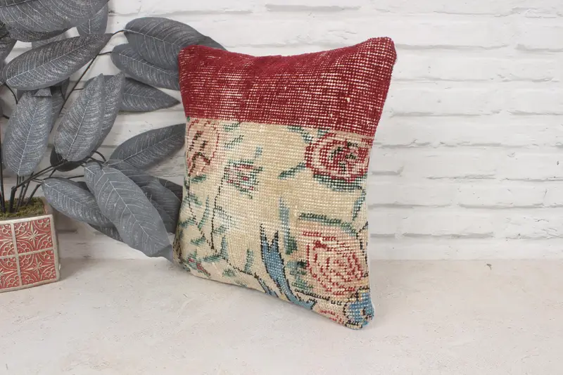 Accent Throw Pillow Cover, Cushion Cover, Gift Pillow, 14x14 Beige Pillow Sham, Vintage Pillow, Custom Pillow Sham, Pillow for Couch - 4