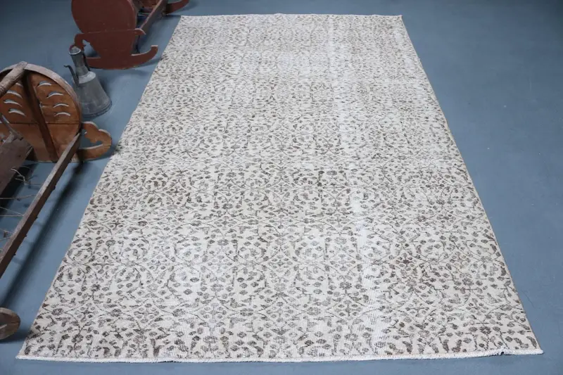 Alfombra turca de 5,4x9 pies, alfombra vintage grande, alfombra blanca del suroeste - 1