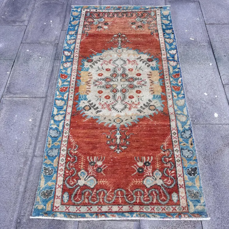 Alfombra Vibrante de 9x1,8m, estampado marroquí en naranja y azul