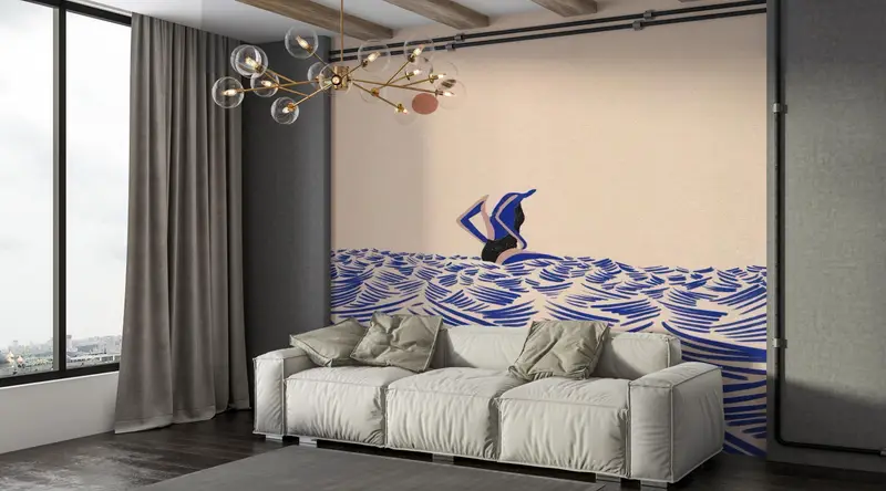 Moderne abstrakte Mädchen-Meer-Minimaldrucktapete für elegante Räume