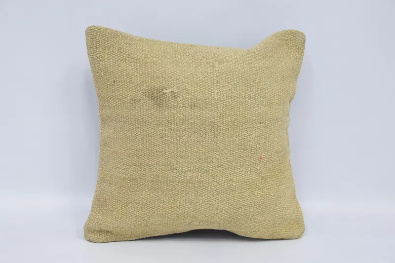 Rustic Cushion, Turkish Kilim Pillow, Cozy Throw Cushion Cover, 16x16 Beige Cushion, Turkish Pillow, Pillow Cover, Ethnical Kilim Rug Pillow - 1