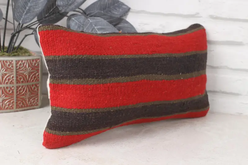 Bolster Pillow Case, Cushion, 8x16 Red Cushion, Vintage Throw Pillow Case, Kilim Pillow, Kilim Cushion Sham, Throw Kilim Pillow, Sofa Cushion Case - 4