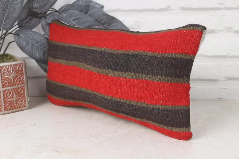 Bolster Pillow Case, Cushion, 8x16 Red Cushion, Vintage Throw Pillow Case, Kilim Pillow, Kilim Cushion Sham, Throw Kilim Pillow, Sofa Cushion Case - 3