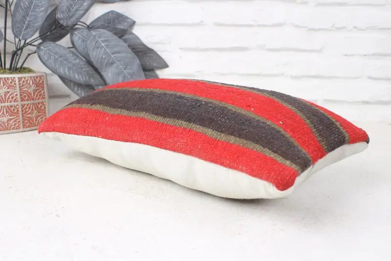 Bolster Pillow Case, Cushion, 8x16 Red Cushion, Vintage Throw Pillow Case, Kilim Pillow, Kilim Cushion Sham, Throw Kilim Pillow, Sofa Cushion Case - 6