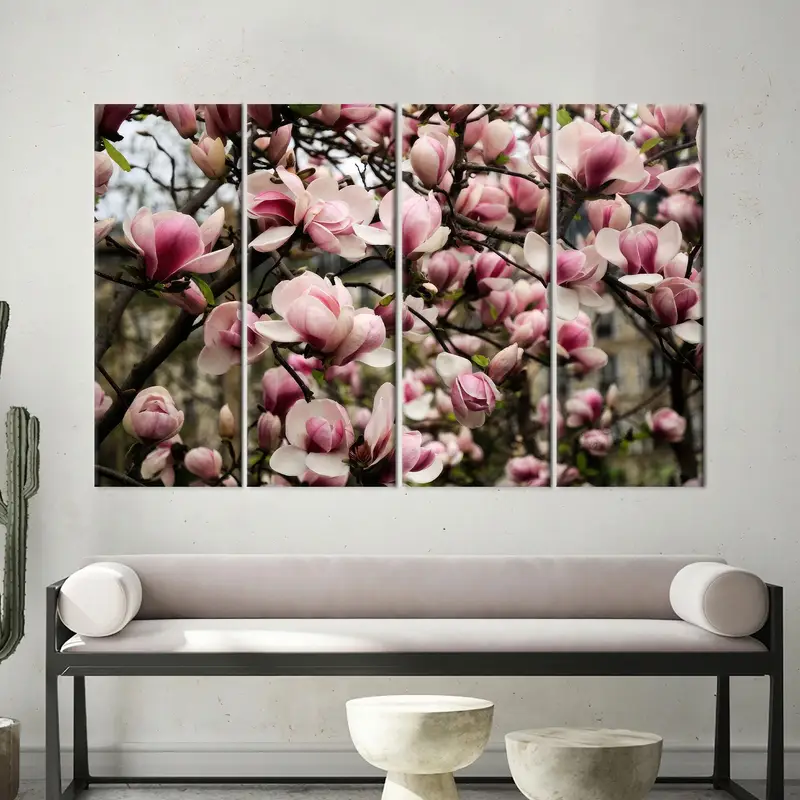 モダンなピンクマグノリア春の風景プリントキャンバスアート