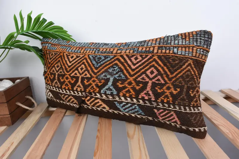 Antique Pillows, Authentic Cushion Cover, Pillow for Sofa, Home Decor Pillow, Pillow Sham, Customized Pillow, 12x24 Orange Cushion Cover - 4