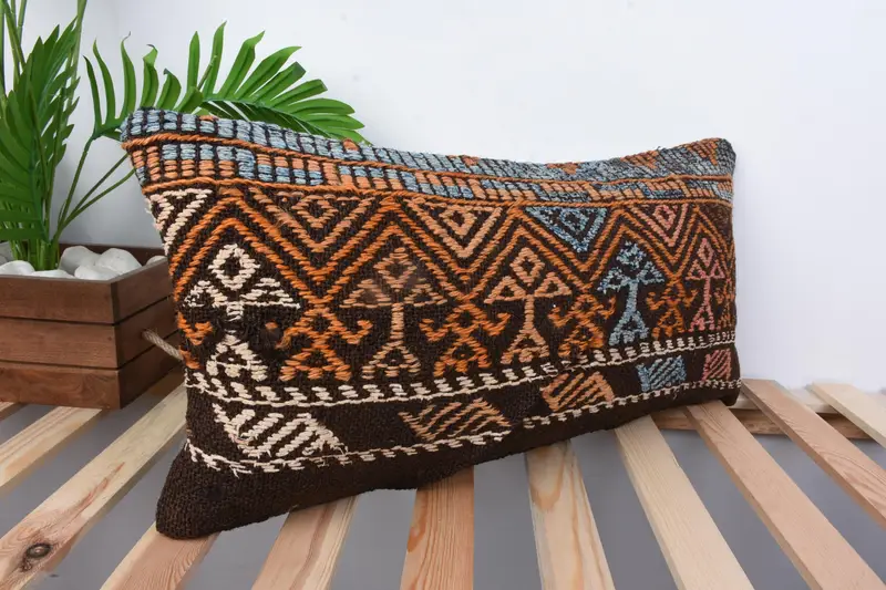 Antique Pillows, Authentic Cushion Cover, Pillow for Sofa, Home Decor Pillow, Pillow Sham, Customized Pillow, 12x24 Orange Cushion Cover - 5