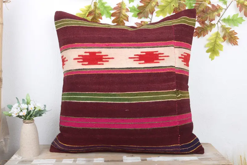 Throw Kilim Pillow, Cushion, Bolster Throw Pillow Cover, Vintage Kilim Pillow, Bright Pillow Cover, 24x24 Red Cushion Cover, Vintage Pillow - 2