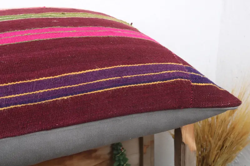 Throw Kilim Pillow, Cushion, Bolster Throw Pillow Cover, Vintage Kilim Pillow, Bright Pillow Cover, 24x24 Red Cushion Cover, Vintage Pillow - 6