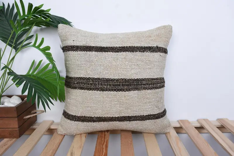 18x18 Beige Pillow Cover, Pillow for Couch, Handmade Rug Seat Pillow, Pillow Sham, Antique Pillows, Retro Pillow, Boho Pillow Sham Cover - 1