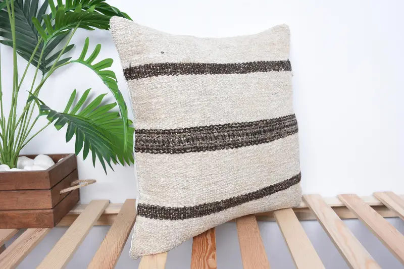 18x18 Beige Pillow Cover, Pillow for Couch, Handmade Rug Seat Pillow, Pillow Sham, Antique Pillows, Retro Pillow, Boho Pillow Sham Cover - 4