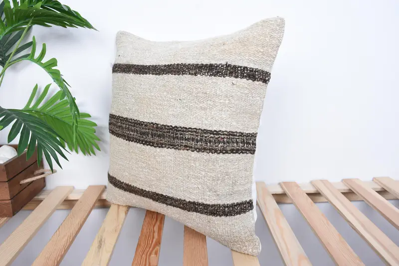 18x18 Beige Pillow Cover, Pillow for Couch, Handmade Rug Seat Pillow, Pillow Sham, Antique Pillows, Retro Pillow, Boho Pillow Sham Cover - 5
