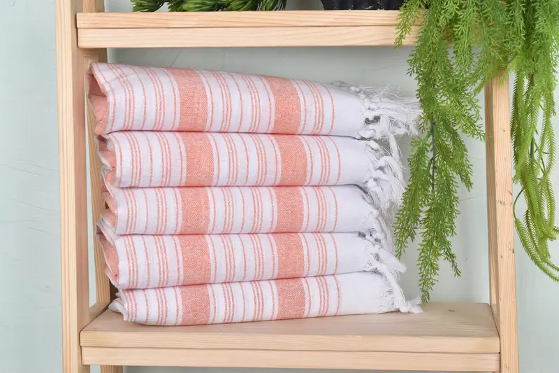 Housewarming Gift Towel Orange Cotton Striped 32x67 Inches