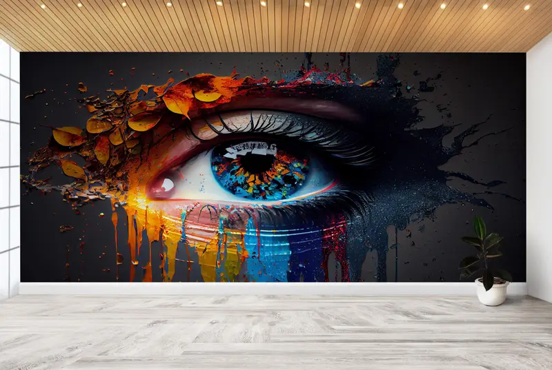 Augenwandmalerei, abstrakte Augen Wandgemälde, Auge Illustration Paper Craft, modernes Digitalpapier, stilvoller 3D -Tapete, Papierwandkunst, - 1