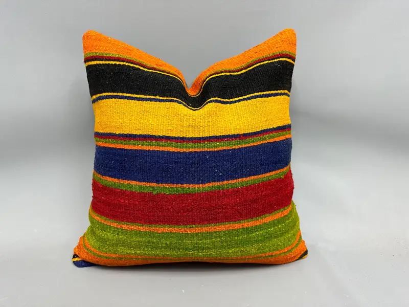 Meditation Cushion Case, 20x20 Green Pillow Case, Cushion, Ethnical Kilim Rug Pillow, Interior Designer Pillow, Ikat Pillow Sham, Pillow for Sofa - 1