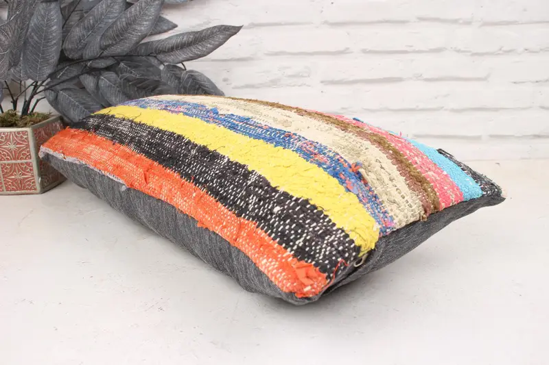 Vintage Kilim Throw Pillow, Pillow Cover, 12x24 Blue Cushion Case, Kilim Cushion Sham, Handmade Throw Cushion, Antique Pillows - 6