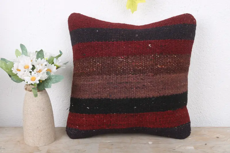 Morroccon Kilim Cushion Pillow Cover, Vintage Throw Pillow, Gift Pillow, Cushion, 12x12 Red Pillow Cover, Pillow for Sofa, Boho Pillow Sham Cover - 2