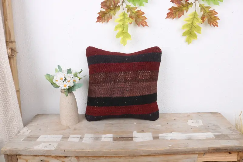 Morroccon Kilim Cushion Pillow Cover, Vintage Throw Pillow, Gift Pillow, Cushion, 12x12 Red Pillow Cover, Pillow for Sofa, Boho Pillow Sham Cover - 1