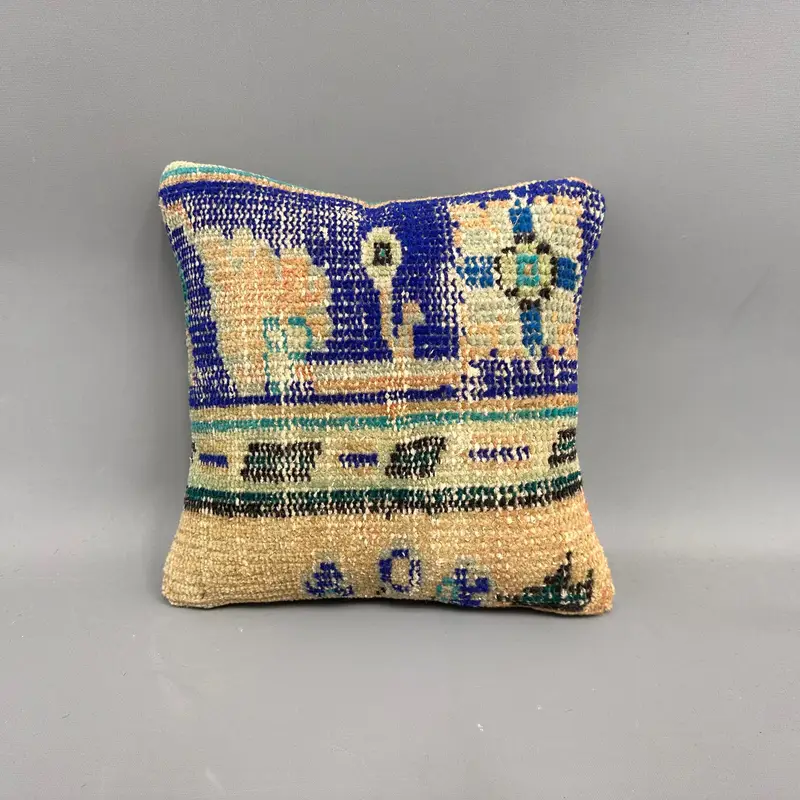 Ethnic Pillow Cover Pillow Case, Pillow Sham, Vintage Kilim Throw Pillow, 12x12 Blue Pillow Cover, Boho Pillow, Ethnical Kilim Rug Pillow - 4
