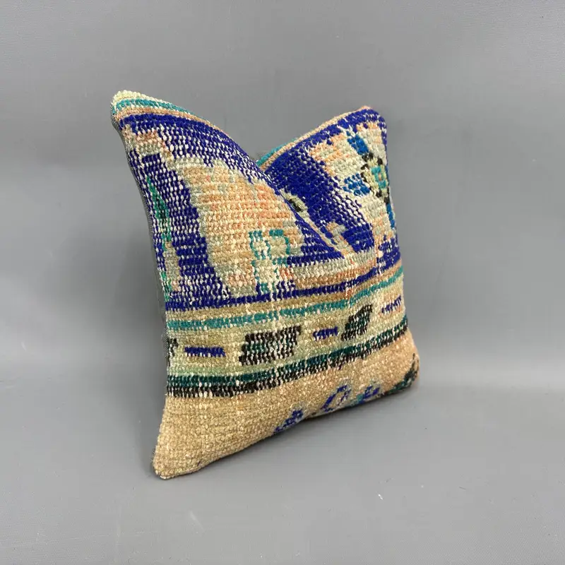 Ethnic Pillow Cover Pillow Case, Pillow Sham, Vintage Kilim Throw Pillow, 12x12 Blue Pillow Cover, Boho Pillow, Ethnical Kilim Rug Pillow - 2