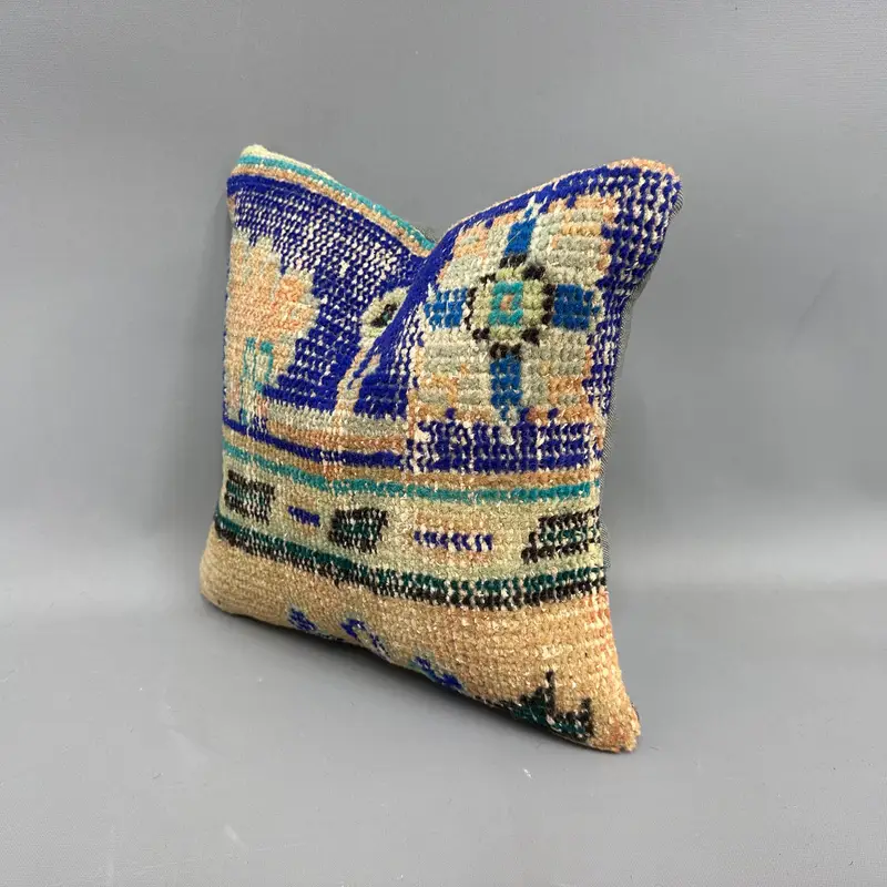 Ethnic Pillow Cover Pillow Case, Pillow Sham, Vintage Kilim Throw Pillow, 12x12 Blue Pillow Cover, Boho Pillow, Ethnical Kilim Rug Pillow - 3