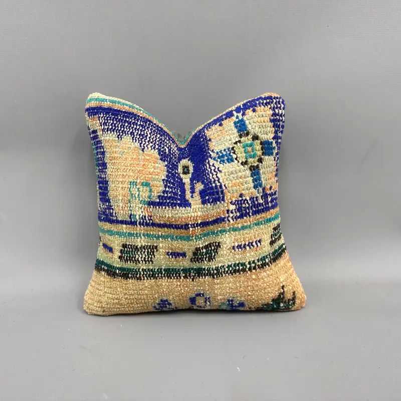 Ethnic Pillow Cover Pillow Case, Pillow Sham, Vintage Kilim Throw Pillow, 12x12 Blue Pillow Cover, Boho Pillow, Ethnical Kilim Rug Pillow - 1