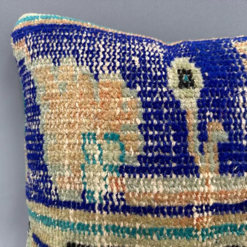 Ethnic Pillow Cover Pillow Case, Pillow Sham, Vintage Kilim Throw Pillow, 12x12 Blue Pillow Cover, Boho Pillow, Ethnical Kilim Rug Pillow - 5