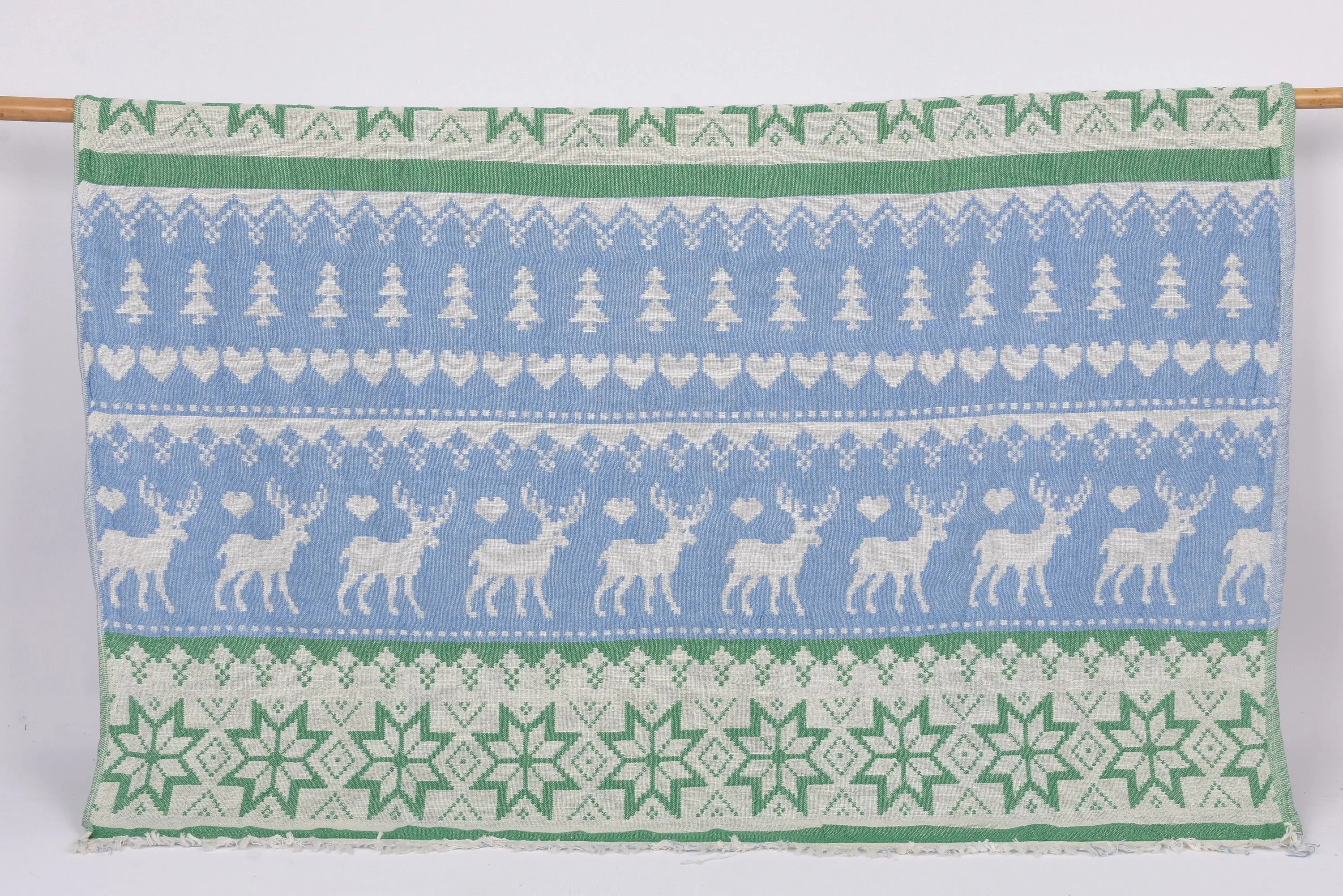 Peshtemal Towel, 75x38 Green-Blue Deer Patterned Towel, Beach Towel - 1