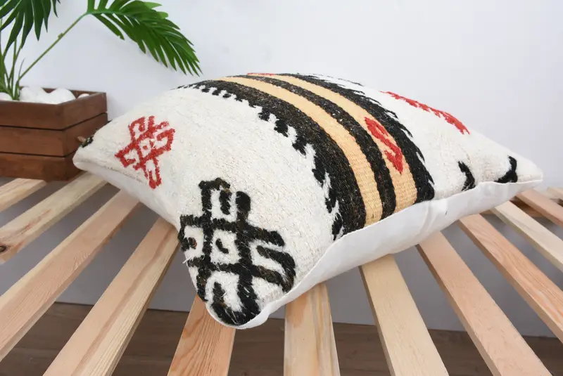 Vintage Kilim Pillow, Throw Kilim Pillow, Outdoor Patio Cushion Case, Pillow Case, Bed Cushion Cover, Turkish Pillow, 18x18 White Pillow - 6
