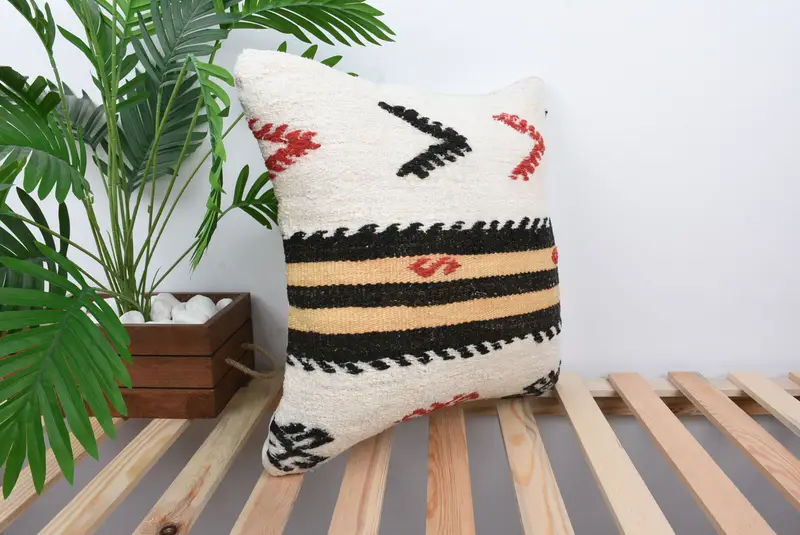 Vintage Kilim Pillow, Throw Kilim Pillow, Outdoor Patio Cushion Case, Pillow Case, Bed Cushion Cover, Turkish Pillow, 18x18 White Pillow - 4