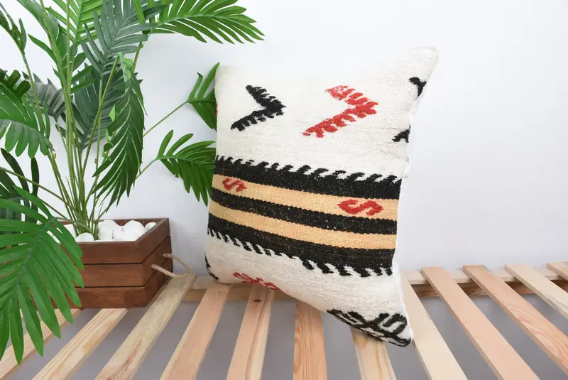 Vintage Kilim Pillow, Throw Kilim Pillow, Outdoor Patio Cushion Case, Pillow Case, Bed Cushion Cover, Turkish Pillow, 18x18 White Pillow - 5