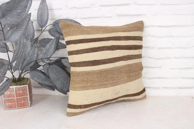 Interior Designer Pillow, Vintage Kilim Pillow, Couch Cushion Case, Cushion Case, Kilim Pillow Cover, 16x16 Brown Cushion Case - 3