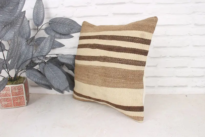 Interior Designer Pillow, Vintage Kilim Pillow, Couch Cushion Case, Cushion Case, Kilim Pillow Cover, 16x16 Brown Cushion Case - 4
