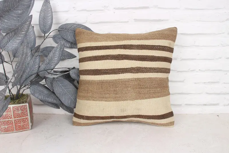 Interior Designer Pillow, Vintage Kilim Pillow, Couch Cushion Case, Cushion Case, Kilim Pillow Cover, 16x16 Brown Cushion Case - 1