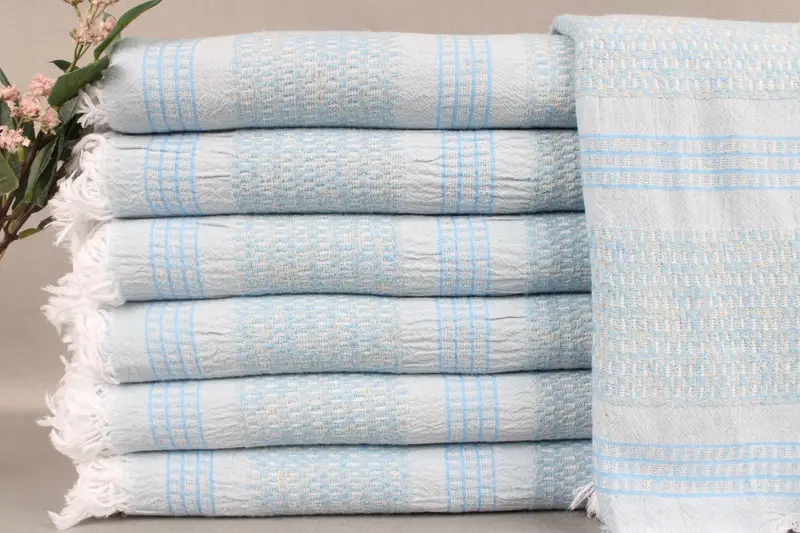 Personalized Beach Towel Embroidered Baby Blue Striped, 36x71 Inches