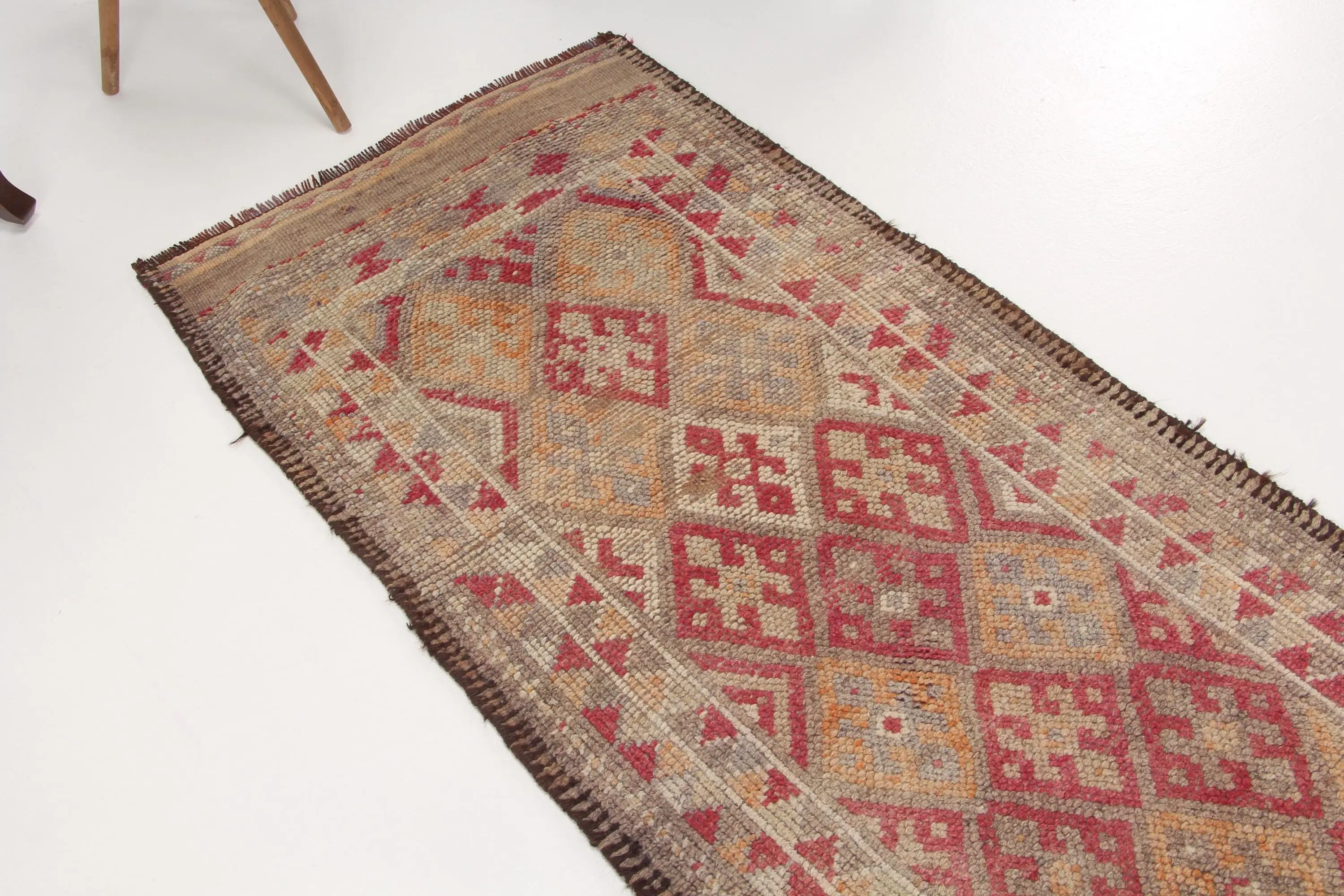 2.7x11.1 ft Turkish Rug, Vintage Runner Rug, Red Southwestern Wool Rug - 1