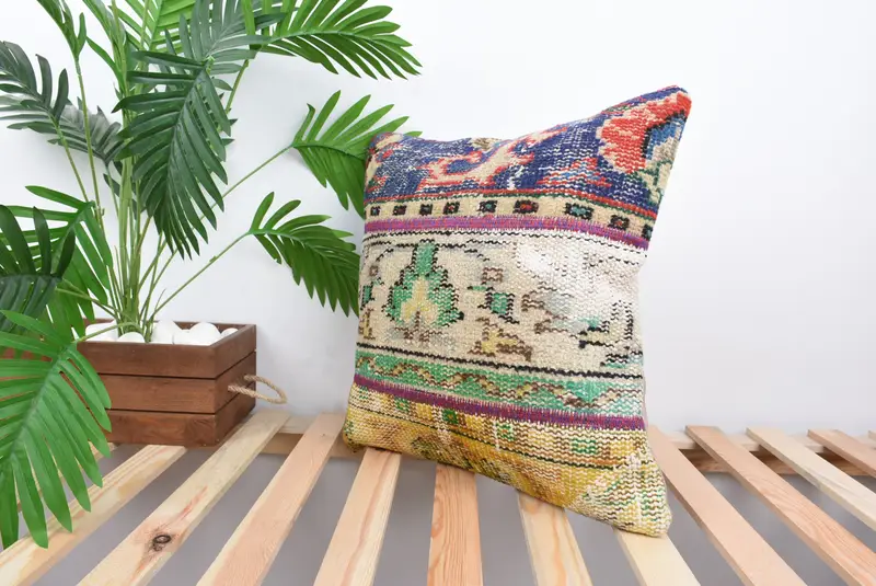 Pillow for Couch, Cushion Case, 18x18 Blue Cushion, Boho Pillow, Cozy Throw Pillow Cover, Seat Pillow, Ethnical Kilim Rug Pillow - 5
